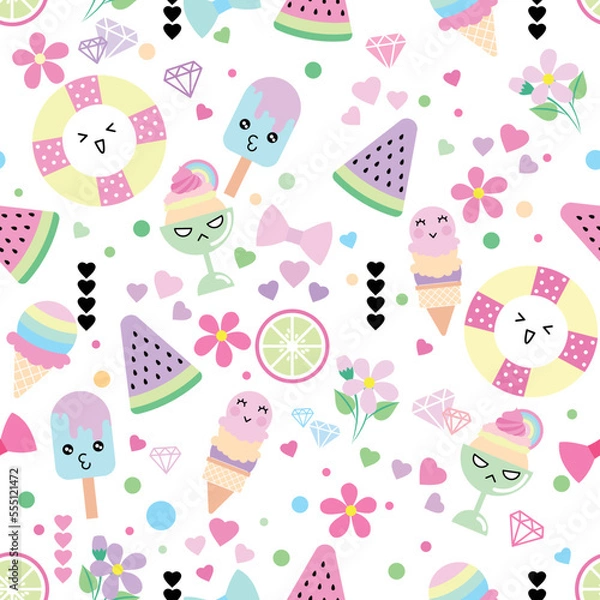 Obraz Cute seamless pattern summer item colorful neon.