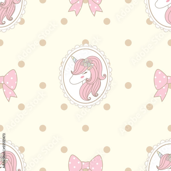 Obraz Cute seamless pattern head unicorn vintage style with polka dot.