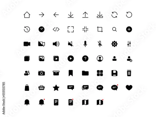 Obraz Website Interface icons set. Basic user Interface icons for mobile, web, social media, business. Stroke Wide with Round Cap and Round Corner. Flat style vector.