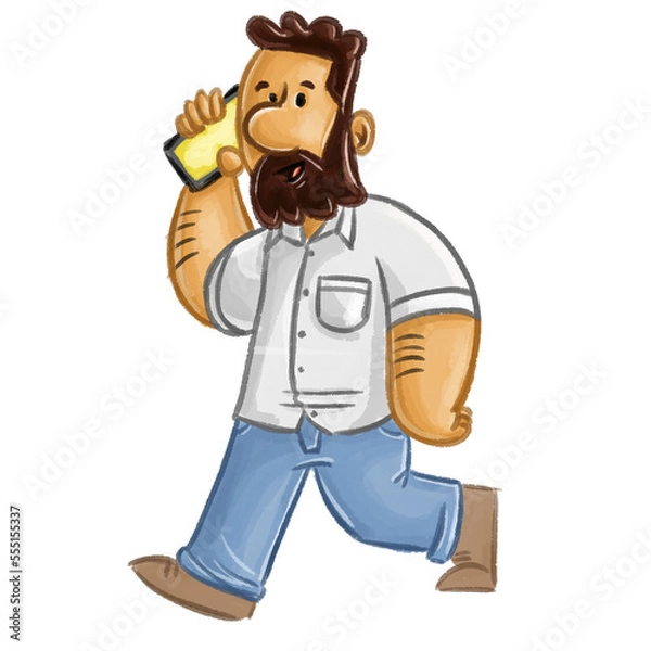 Obraz man walking with cell phone