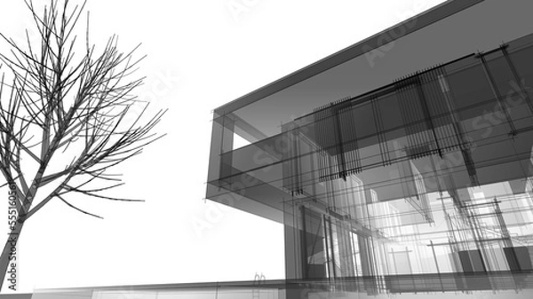 Fototapeta house building sketch architecture 3d illustration