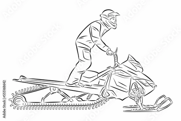Fototapeta illustration of a rider on a snowmobile , vector drawing