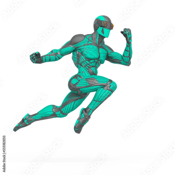 Fototapeta super hero is doing a mega punch in an exosuit