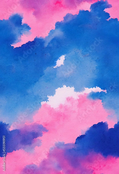 Obraz Blue and pink beautiful clouds watercolor background Generative AI