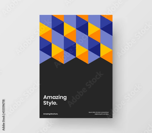 Fototapeta Bright front page A4 vector design layout. Vivid geometric tiles catalog cover template.