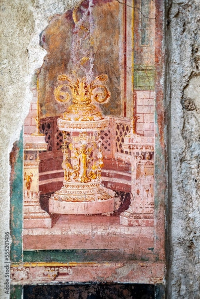 Fototapeta Winged cupids fight, little gods of ancient Rome in Pompeii. Pompeii was destroyed by the volcanic eruption of Vesuvius in 79 BC