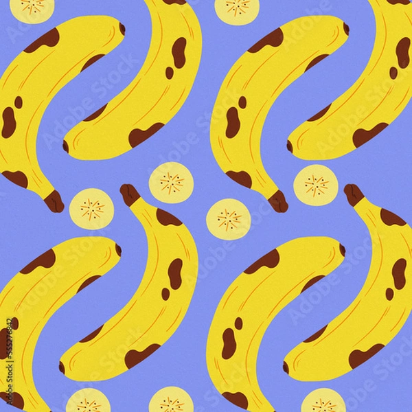 Fototapeta sliced bananas pattern blue background 