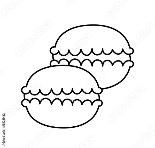 Fototapeta Simple icon of bakery. Line stickers with delicious sweet macaroons. Pastries from traditional French cuisine. Design element for apps. Cartoon flat vector illustration isolated on white background