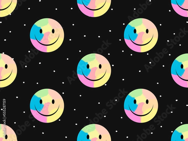 Fototapeta Smile cartoon character seamless pattern on black background