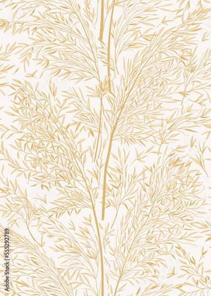 Fototapeta Botanical seamless pattern with pampas grass. Natural tones. Vector illustration with dry grasses. White background and beige ornament.