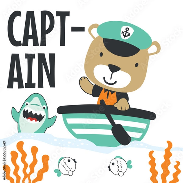 Obraz Cute tiger sailor on the boat. Can be used for t-shirt print, kids wear fashion design, baby shower invitation card. fabric, textile, nursery wallpaper, poster.