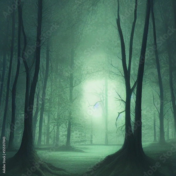 Fototapeta misty morning in the woods - generative ai illustration