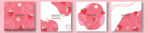 Obraz set of pink backgrounds with strawberries abstract
