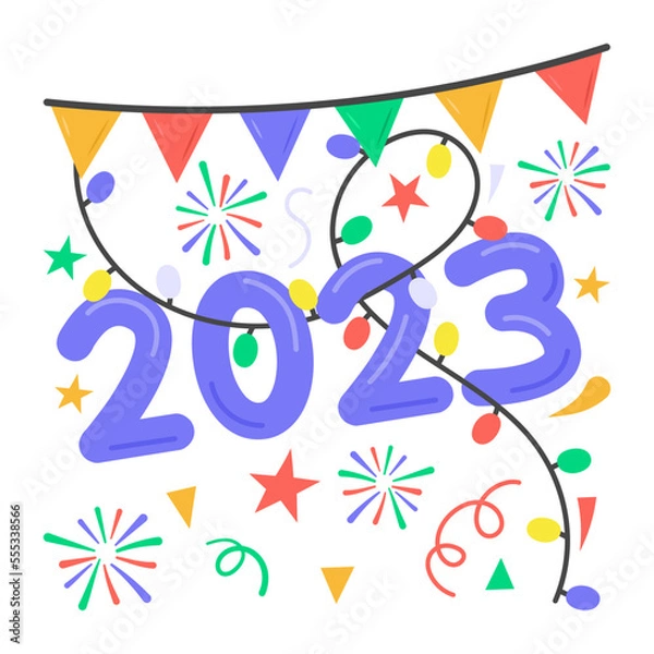 Fototapeta New year 2023 decoration sticker in modern and trendy style