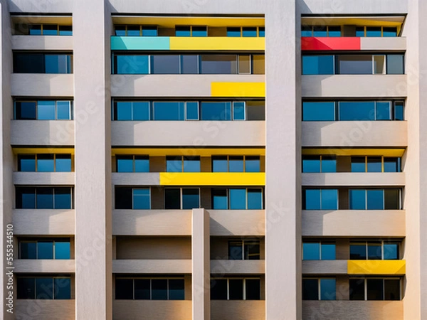 Obraz colorful minimalistic brutalist architecture style building, generative AI