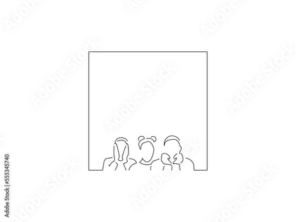 Obraz Group of people in line art drawing style. Composition of casual people. Black linear sketch isolated on white background. Vector illustration design.