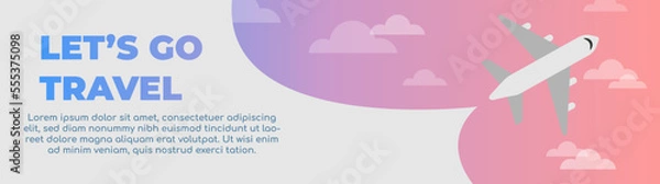 Obraz Travel design banner web template with plane. Vector liquid shape layout banners. Template ready for use in web or print design. Background	