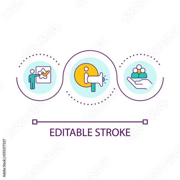 Fototapeta Share work updates with employees loop concept icon. Notifying workers about new instructions abstract idea thin line illustration. Isolated outline drawing. Editable stroke. Arial font used
