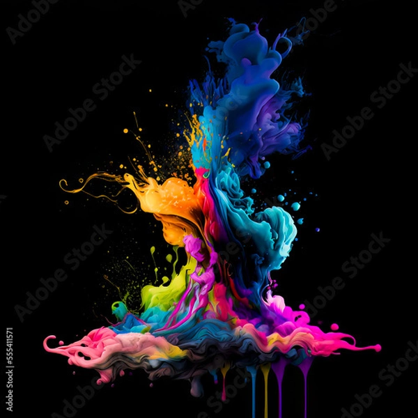 Fototapeta Abstract multi color paint explosion on black background. Paint clouds on black background illustration. Colorful smoke texture. Generative AI colorfull fume in water illustration.