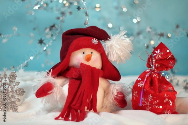 Obraz snowman and christmas tree