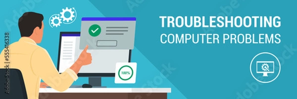 Obraz Man working with computer and receiving a system notification