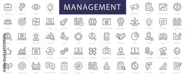 Fototapeta Management & Business thin line icons set. Management editable stroke icon collection. Vector illustrator