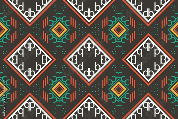 Fototapeta Ikat Seamless Pattern  ikat texture batik textile seamless pattern digital vector design for Print saree Kurti Borneo Fabric border brush symbols swatches party wear