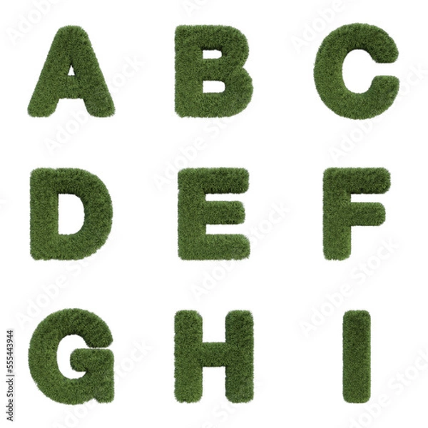 Fototapeta 3D Render Set of Grass Font including Letters,  Numbers and Punctuation Marks