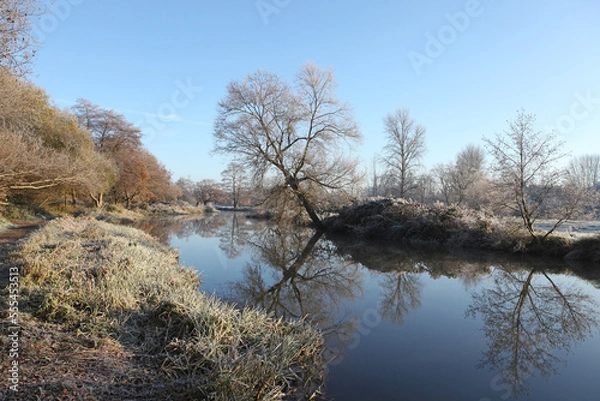 Fototapeta Winter reflections on the River Wey on a cold and frosty day.