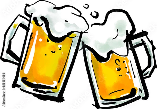 Fototapeta ビールの手書きイラスト（筆書き水彩墨絵風）
