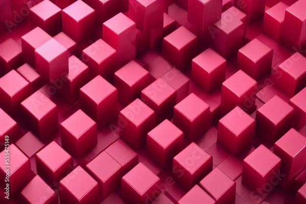 Obraz Generative AI high quality 3D render of glossy reddish-pink glossy cubes. 