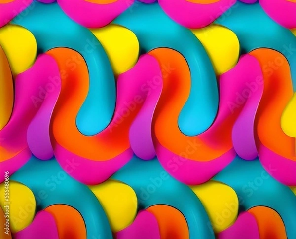 Obraz Generative AI colorful background of blue, yellow, orange, and pink bright plastic wavy interlocking elements. 