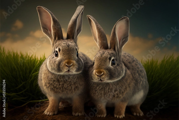 Fototapeta Two rabbits, Generative Ai,