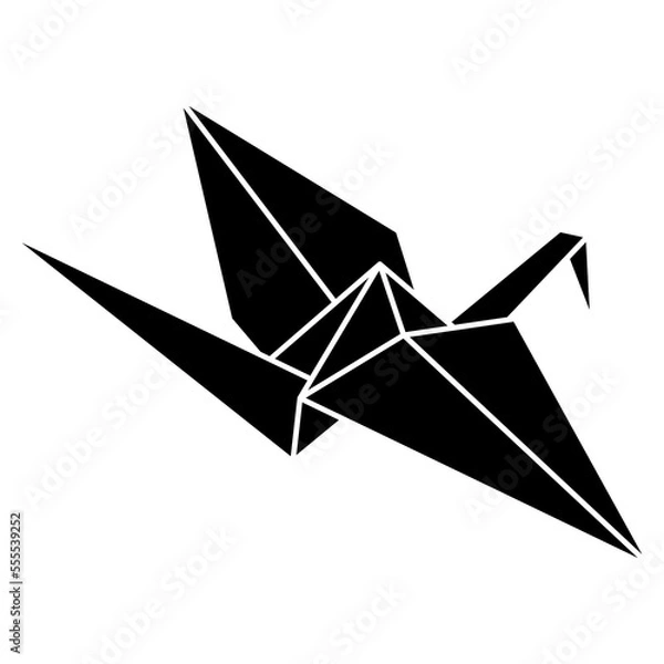 Fototapeta Origami crane vector silhouette illustration icon isolated on white background. Japanese traditional origami crane for infographic, website or app. Geometric line shape for art of folded paper.