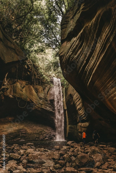 Fototapeta waterfall and cave in the interior of rio grande do sul brazil