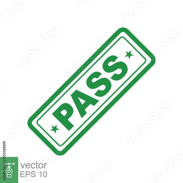 Fototapeta Pass stamp. Simple flat style. Passed seal, approved mark, document check, green symbol, ok badge. Vector illustration isolated on white background. EPS 10.