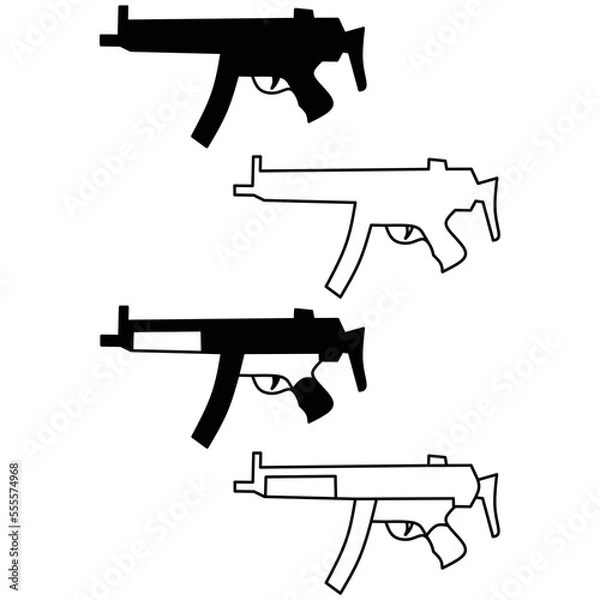 Obraz black and white submachine gun collection vector illustration