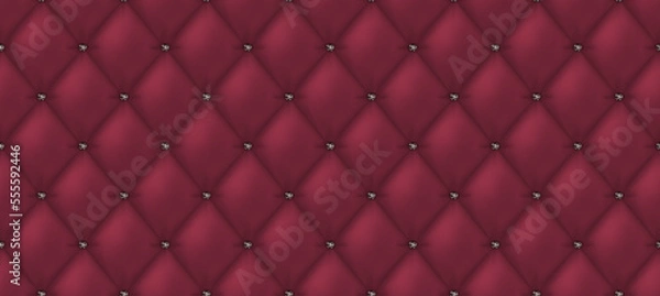 Obraz Red buttoned upholstery background - eps10 vector. Fashionable surface with stitches. Burgundy leather texture. 