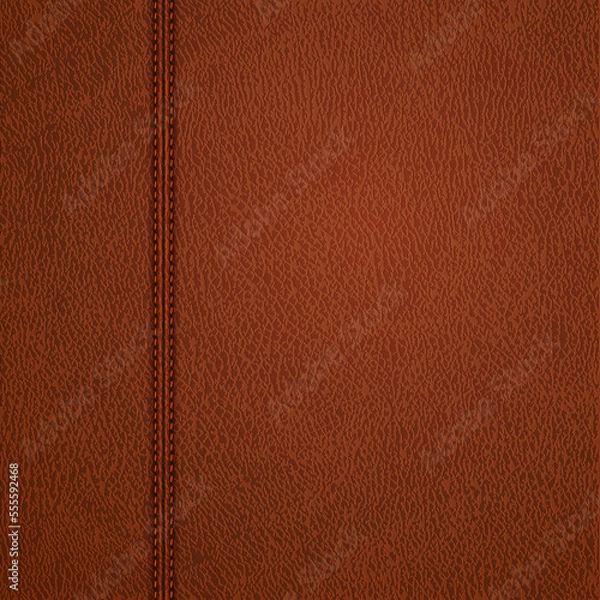 Obraz Stitched leather backaground - eps10. Realistic vector texture. Brown leather surface with stitches. 