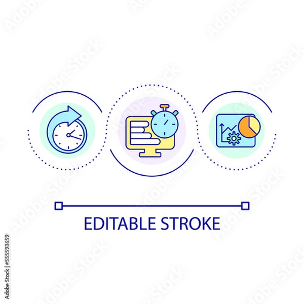 Fototapeta Time management software loop concept icon. Work reporting. Task tracker. Employee productivity abstract idea thin line illustration. Isolated outline drawing. Editable stroke. Arial font used