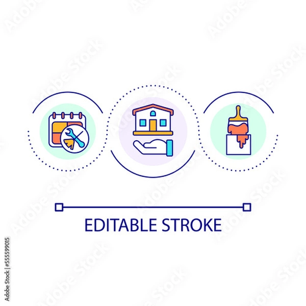 Fototapeta Home renovation loop concept icon. Property remodeling abstract idea thin line illustration. House improvement. Residential real estate. Isolated outline drawing. Editable stroke. Arial font used