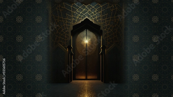 Fototapeta Dreamy Mosque entrance hall for Arabic/Islamic Ornamental decorative elegant background, decorated with Islamic geometrical vintage patterns