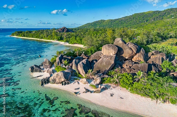 Obraz Aerial view of  northern part of Beach Anse Source d'Argent, La Digue, Seychellen