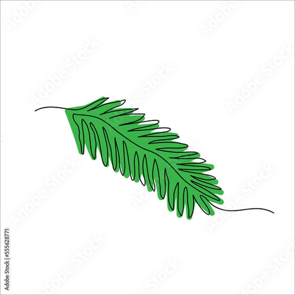 Fototapeta Doodle of fir branch in one line drawing.