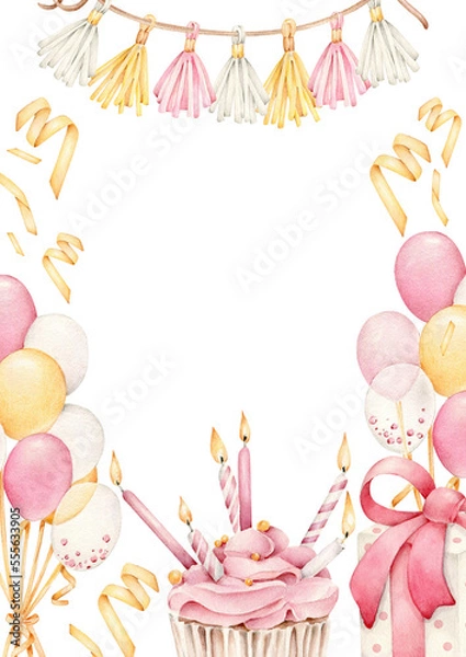 Obraz birthday card with cake and candles