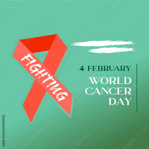Obraz World Cancer Day. Peach ribbon on a soft green background.