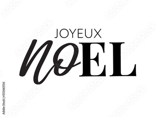 Fototapeta Merry Christmas in French language. Joyeux Noel modern brush vector calligraphy. Hand drawn calligraphic phrase isolated on white background. Typography for greeting card, postcards, poster, banner.