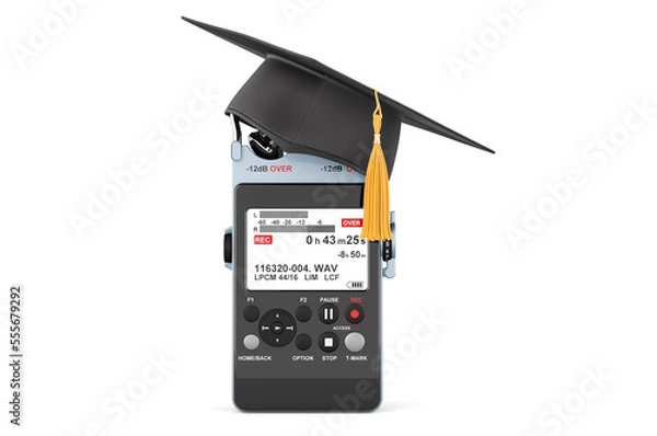 Fototapeta Digital voice recorder with graduation cap. 3D rendering