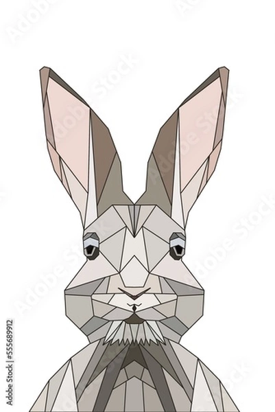 Obraz Polygonal art illustration of a gray rabbit's face in white background.