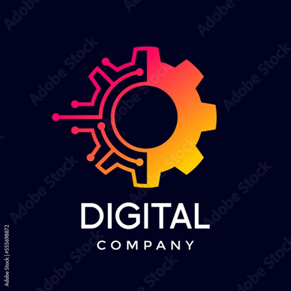 Fototapeta Gear technology vector logo template. This logo is suitable for factory, industrial, technology, website, digital, mechanic, wheel.